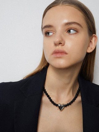 Collier cœur en onyx noir