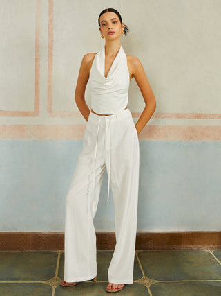 Cotton & Linen Backless Tie-Back Pants Set