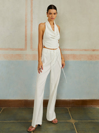 Cotton & Linen Backless Tie-Back Pants Set