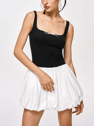 Color Block Sleeveless Bubble Short Dress