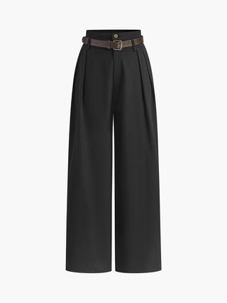 Pantalon plissé uni avec ceinture