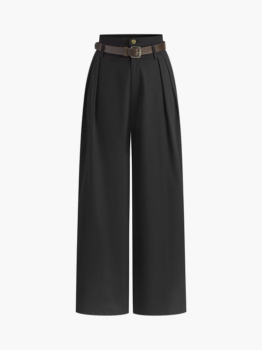 Plain Pleated Pants With Belt