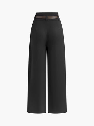 Plain Pleated Pants With Belt