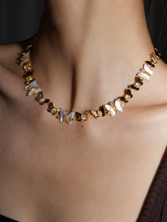 Opal Butterfly Charm Necklace