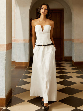 V-Neck Pockets Long Dress Without Belt