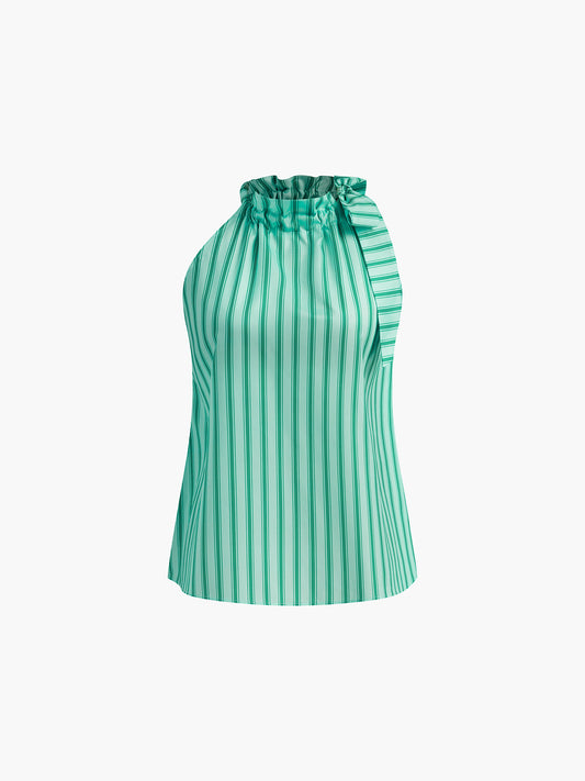 Stripe Mock Neck Bow Ruffle Top