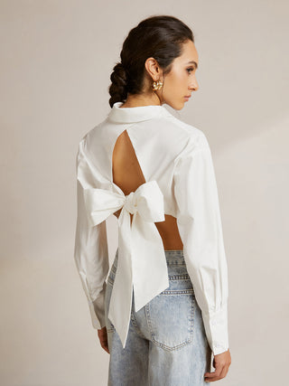 Long Sleeve Backless Bow Shirt