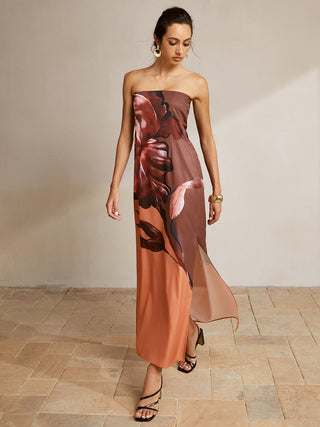 Printed Slit Tube Long Dress