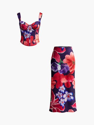 Floral Print Slim Skirt Set