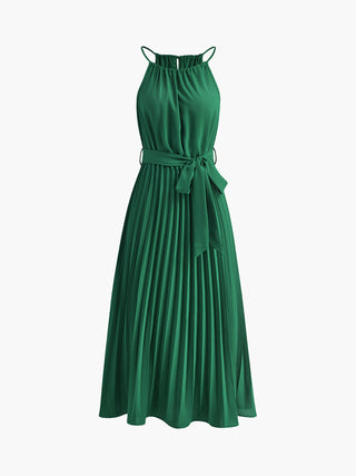 Robe midi plissée à ceinture halter