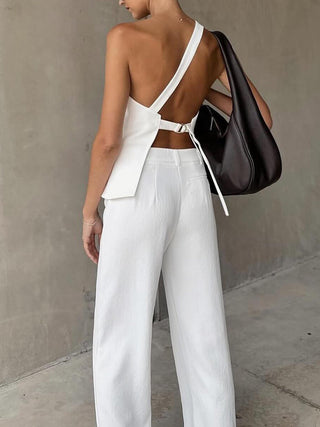 Asymmetrical Backless Tie-Back Pants Set