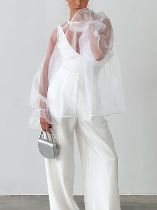 Mesh Sheer Back Knotted Shirt