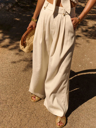 Cotton & Linen Knotted Shirred Pants Set