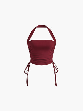 Drawstring Side Pleated Halter Top