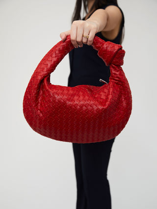 Sac en cuir de tous les jours de taille moyenne - Rouge cerise