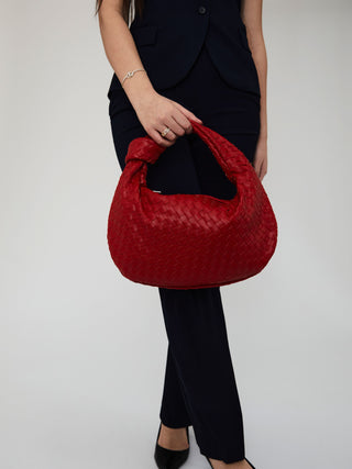 Sac en cuir de tous les jours de taille moyenne - Rouge cerise